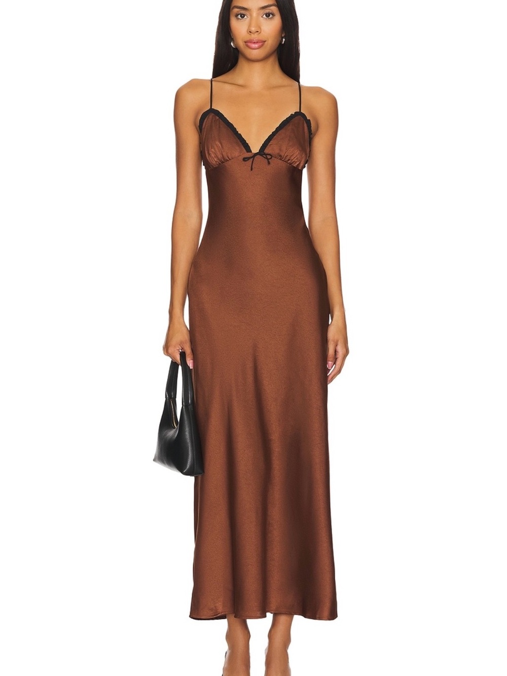 Revolve NIA Camille Dress in Chocolate - Slip Maxi Dress
